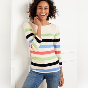 NWT Talbots Women’s 100% Cotton Bateau Neck Tee Port Stripes Size Small